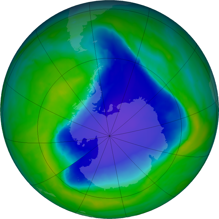 Antarctic ozone map for 23 November 2015